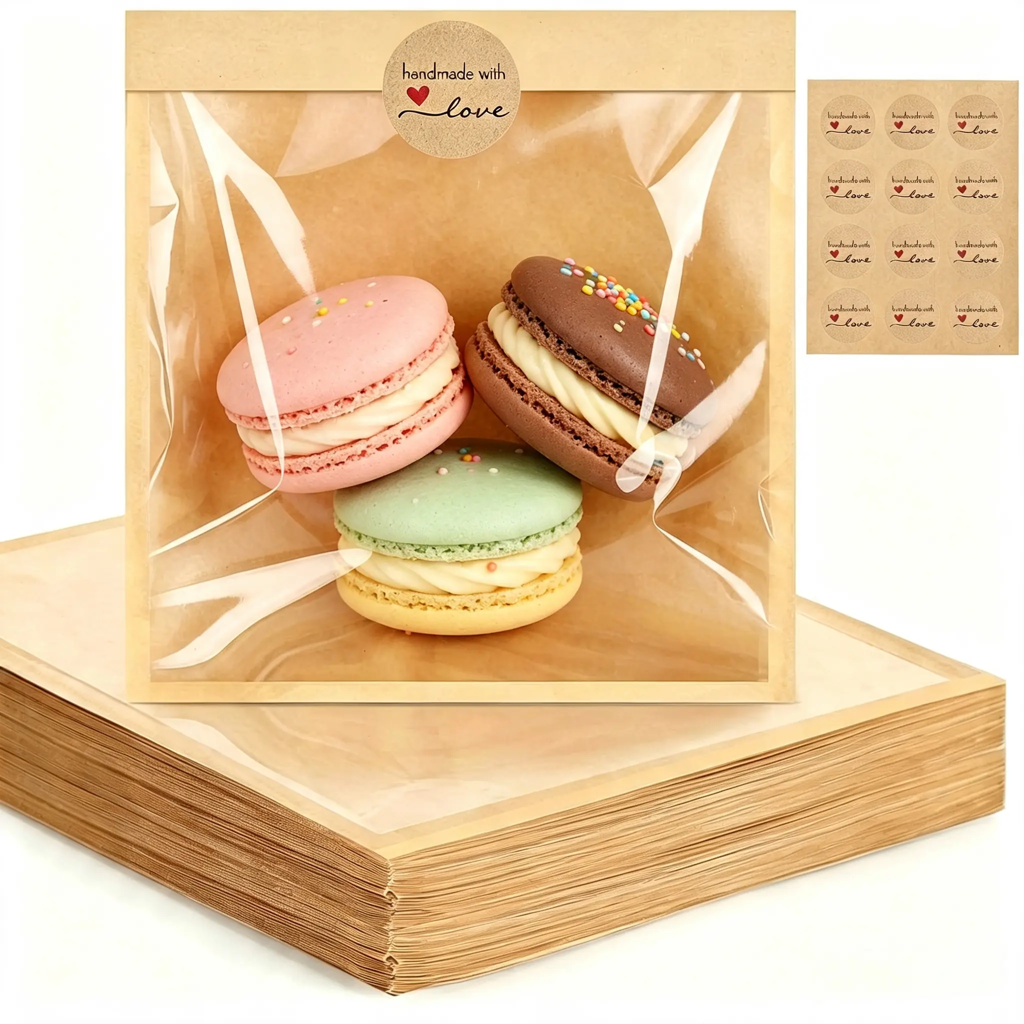 Paper Cookie Bags With Stickers,5.7x6.5in,100pcs,Grease-Resistant Sealable Bags,Small Bakery Owners,Food & Beverage Use,Heat Sealer Compatible)