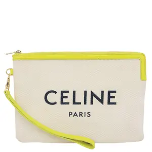 Pre-owned Celine Canvas Clutches & Wristlets Logo Small Wristlet Beige