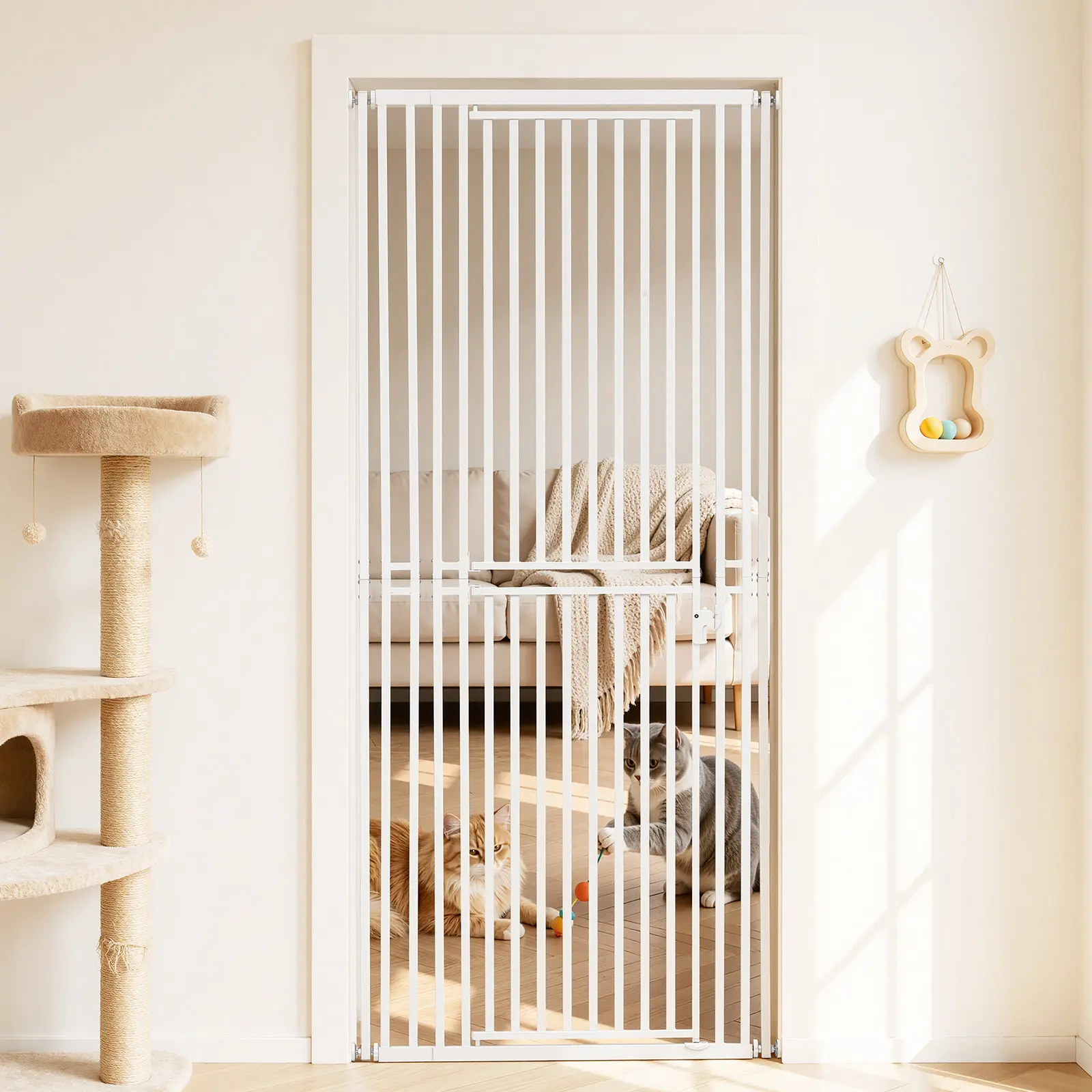 VEVOR Extra Tall Pet Gate for Cats, 28-34 in  Adjustable Width, 78.7 in High Dog Gate, with Pressure Mount Kit and Wall Mount Kit, 1.2 in Narrow Bar Spacing, for Stairs, Doorways, and House, White