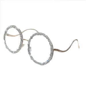 Luxury Eyewear Set - Full-Frame Round Glasses with Exquisite Metal Frames & Rhinestone Decoration for Men & Women - Stylish Oversized Unisex Eyewear