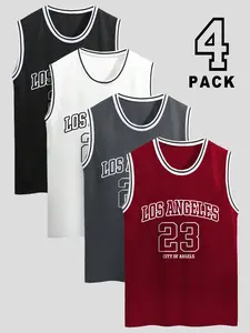 4-Piece Men's Sleeveless Vest Set, Ultimate Soft and Comfortable Undergarments, Breathable Stylish Sportswear for Daily Use