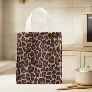 Leopard Print Lunch Bag, Portable Handbag for Women, Casual Picnic Food & Drink Carrier, Large Capacity Camping Student Bag