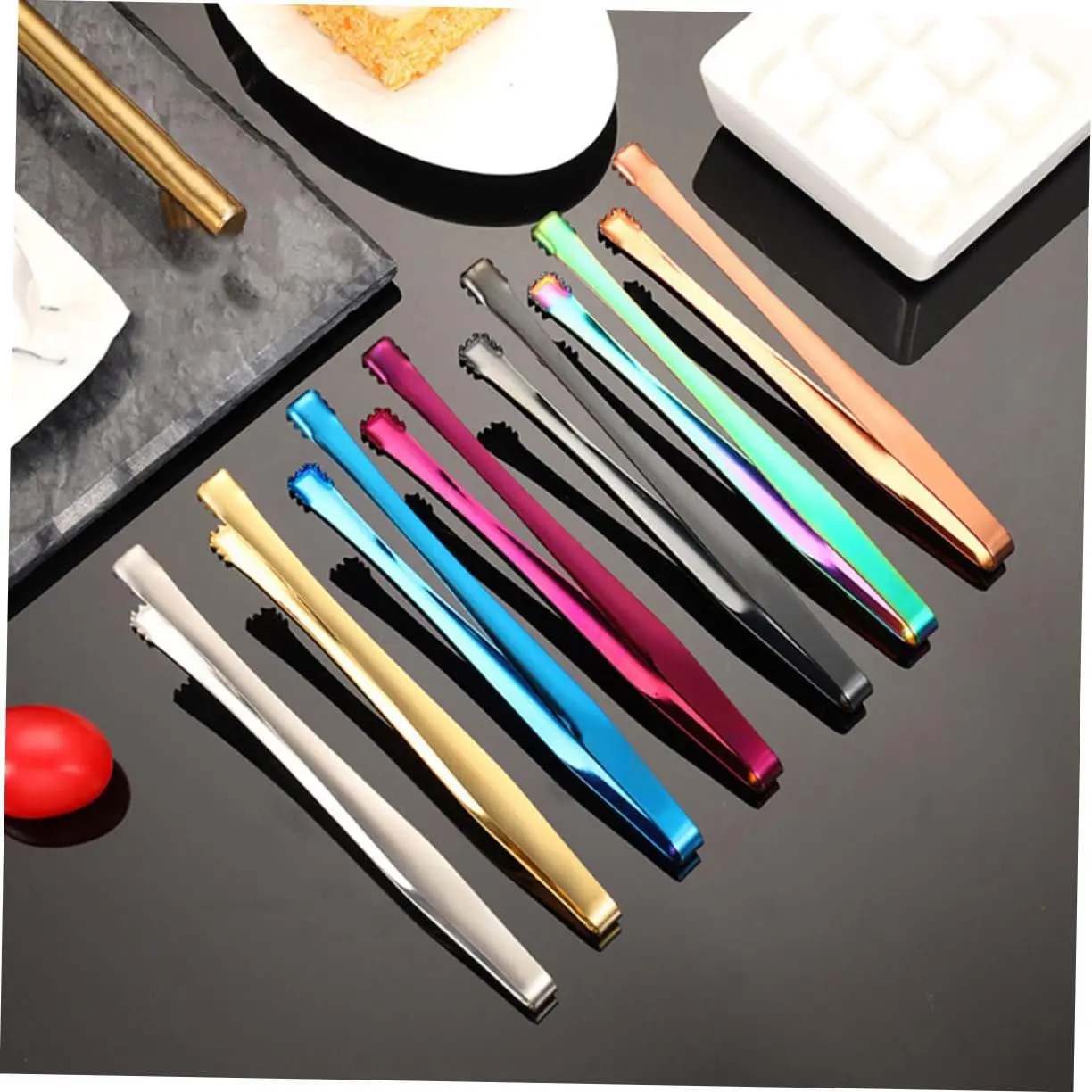 Stainless Steel Reusable Precision Tweezers - Multicolor Ergonomic Eco-Friendly Kitchenware, Restaurant-Grade Utensil for Dessert Cuisine Plating, Rose Gold Option Included