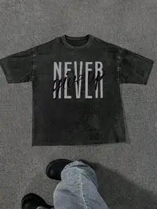 Mens Y2K Fashion - Black Washed T-Shirt: Unyielding Spirit: Bold Never Give Up Mens Black Tee