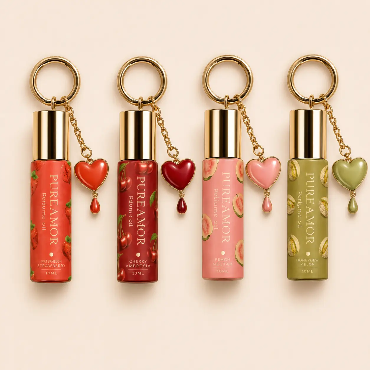 PureAmor Keychain Pheromone Perfume (6ml) - 8+ Hour Long Lasting, Designer Inspired Fragrance, Choose From 4 Fruit Scents: Strawberry, Cherry, Guava & Pistachio, Pocket Fragrance - California Clean Fragrance