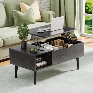 Black Lift Top Coffee Table for Living Room, Rising Tabletop Wood Dining Center Tables with Storage Shelf and Hidden Compartment