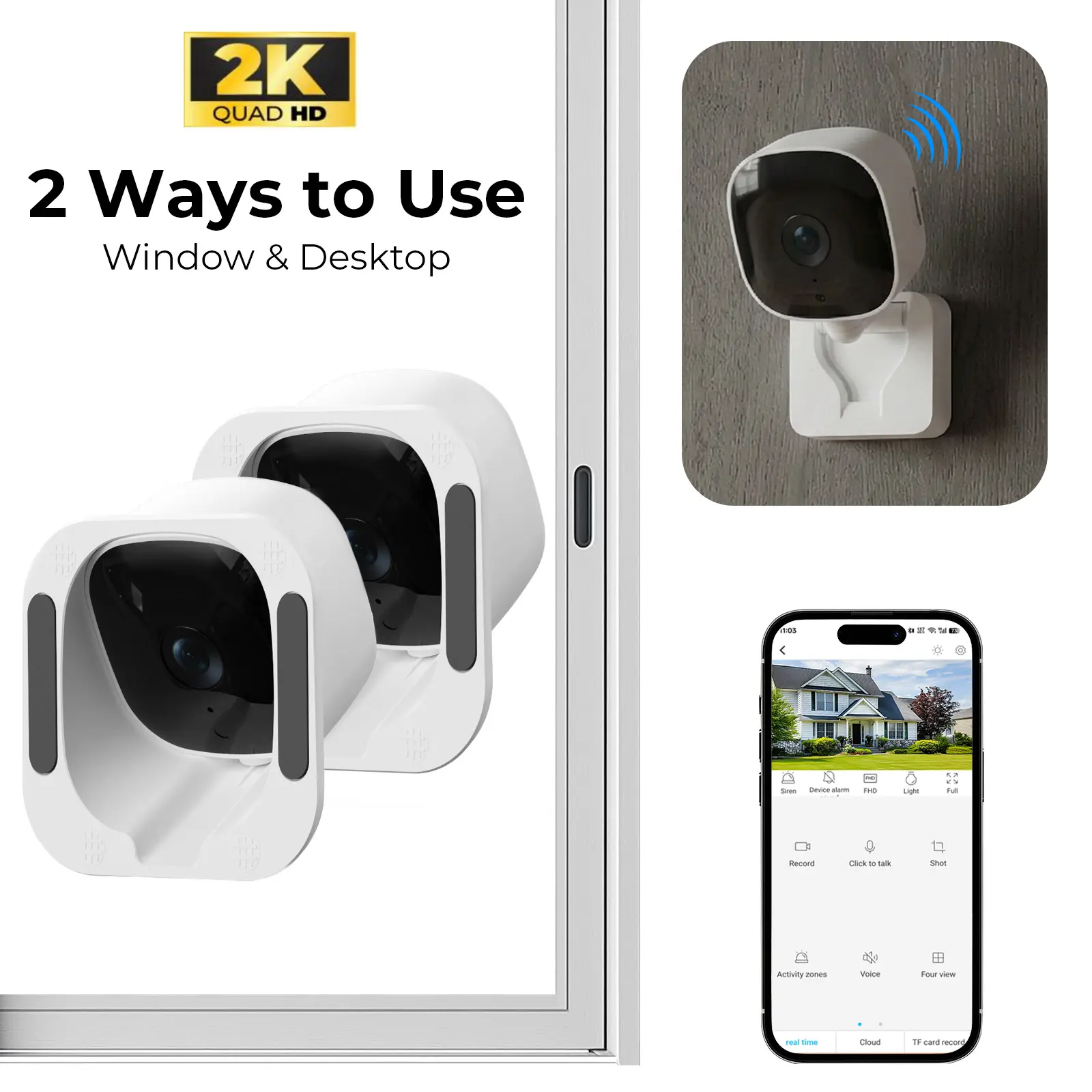 [Ultra HD 2K] 2 in 1 Window Cam, Smart AI Indoor Cameras, 24/7 Security, 2.4G Wifi, 2 Ways to use WiFi for Home Security with ChroMax Al Color Night Vision Person & Motion Detection,24/7 Recording,Easy&Quick Install