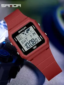 Sanda Fashion Square Wristwatch Electronic Watch, Fashionable Waterproof Watch, Triple Time Stopwatch, Multifunctional Watch, Waterproof Luminous, Great Gift for Students, Analog-Digital Face