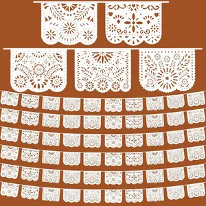 AerWo 6 Pack White Papel Picado Banner Mexican Decor, Cielito Lindo Party Decoration Mexican Banners for Fiesta Party Wedding Baptisms Baby Showers Day of the Dead Decorations Supplies (5 Styles/84Ft)