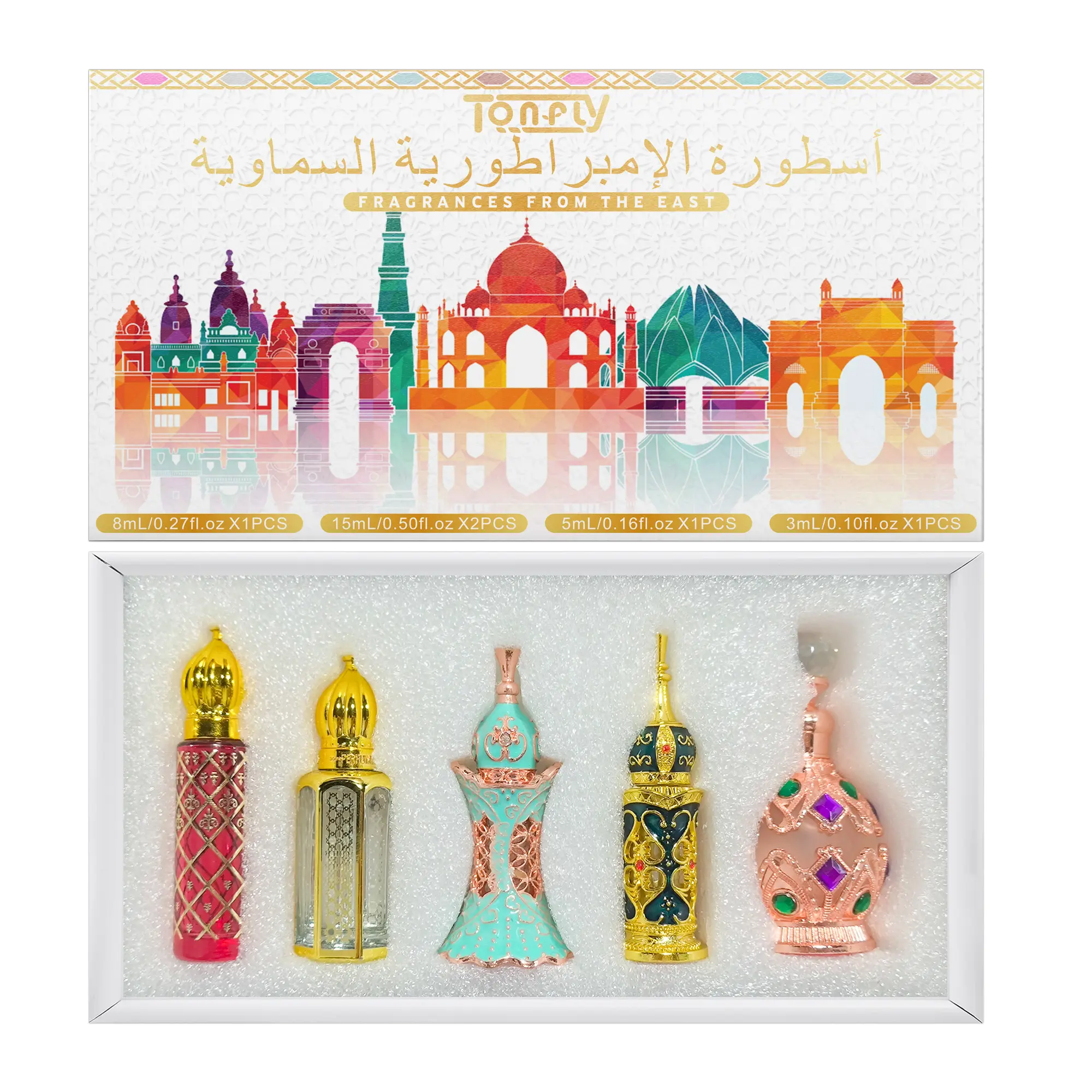 Tonfly Arabic Perfume Set 5x Bottles – 46ml Total, Alcohol-Free, Perfect Gift for Her