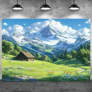 1pc Large-Size Spring-Themed Alps & Lake Lucerne Hanging Decor, Durable Polyester Backdrop, No Power Required, Easy to Hang for Yd, Garden & Birthday Party Backgrounds, Banners