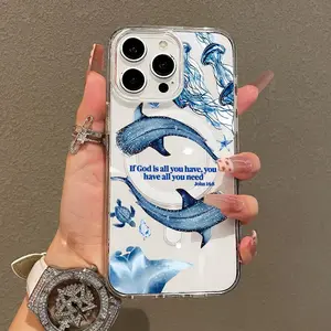 Soft Girl Magnetic Case for iPhone17 Promax 16 Plus 15 14 13 12 11, Ocean whale shark collage Lightweight, Drop-Proof, MagSafe Compatible,Perfect for Teen Girls.HM34