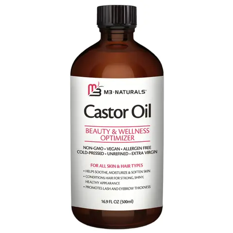 M3 Naturals 100% Pure Organic Cold-Pressed Castor Oil (500ml) - Single Item Body & Massage Oil for Soft Skin, Hair, Selfcare Moisturization