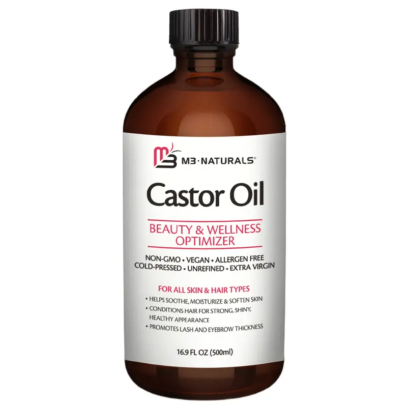 M3 Naturals 100% Pure Organic Cold-Pressed Castor Oil (500ml) - Single Item Body & Massage Oil for Soft Skin, Hair, Selfcare Moisturization