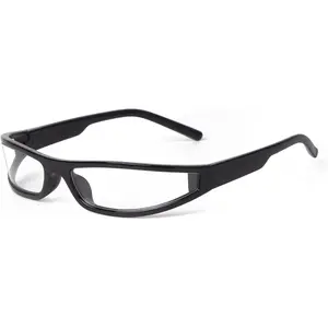 Trendy Narrow Rectangle Glasses y2k for Women Men Blue Light Glasses 90s Wrap Around Glasses Futuristic Small Eyeglasses