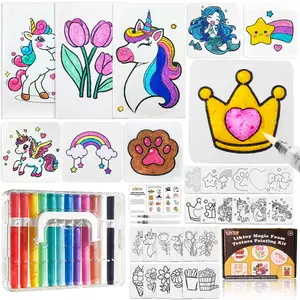 40Pcs Magic Foam Texture Painting Kit with 24Pcs Foam Texture Paper 12 Colorful Brushes 2 Water Brushes 3D Effect Ideal for  Birthday Gifts