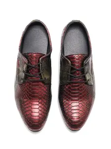 New Large Size Men's Colorblock Snake Print Derby Shoes, Fashionable , Breathable Anti-Slip Nightclub Party Commuter Shoes