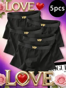 VIP Men's Underwear, Valentine's Day Practical Gift - VIP Black Men's Flat Corner Underwear, Regular Version Breathable Four Seasons Casual Underwear 5-piece Set