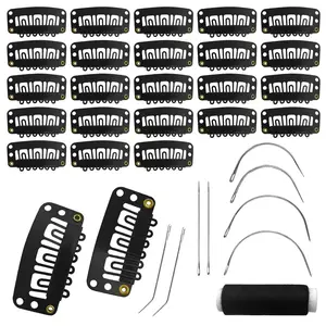 25 32mm Hairs Snap Clips U Shape Wig Clips for Hair Extensions Making Wig Accessories Set Tools (Black)