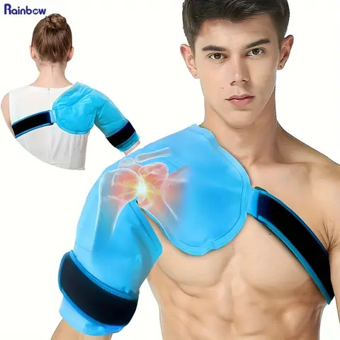 Reusable Shoulder Cold Compression Ice Pack Wrap - 17"x16.5"x11.6" Evenly Gelled Ergonomic Plastic Compress with Adjustable Strap, Hot/Cold Recovery Aid Ice Pack for Rotator Cuff, Gym/Workout Adults (Arm Use, Home)
