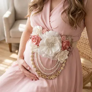 Custom Floral Maternity Sash with Personalized Name Charm - Boho Chic Mommy-to-Be Sash