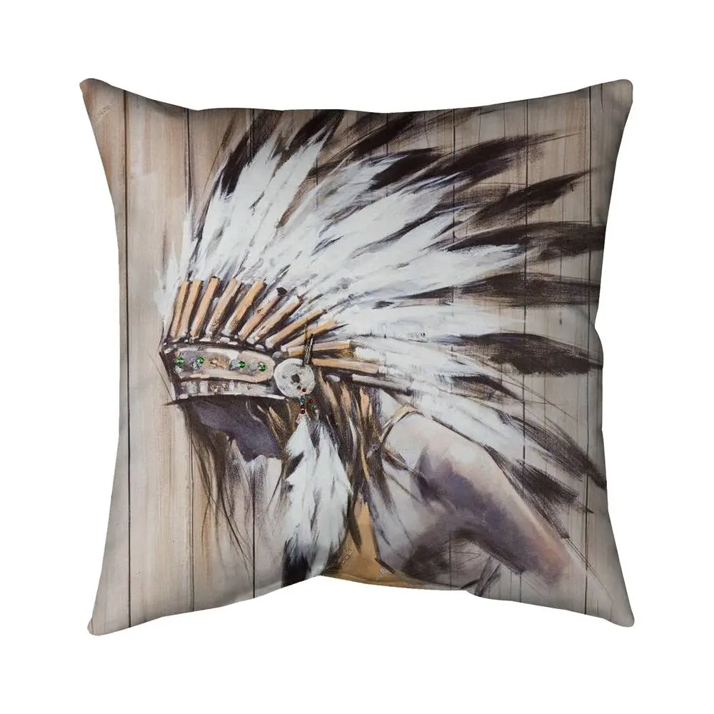 212 MAIN 18x18 in Indian Spiritual Throw Pillow (Model 5542-1818-MI48) - Feather Motif Detailing, Polyester Fill, UV Protected, Spiritual Vibe Indoor-Outdoor Home Decor Cushion