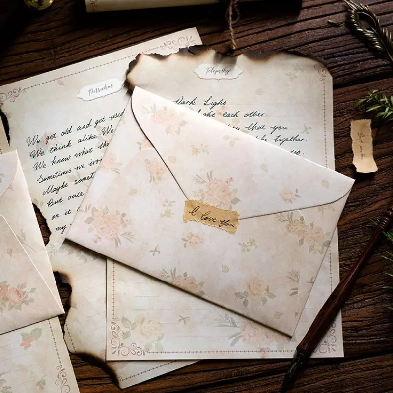 Romantic Love Letter Kit Antique Vintage Stationery for Her with Envelopes hemp rope，1 set of 5 types，Gift Ready, Unique gifts for family and friends, perfect for loved ones，Artistic retro style