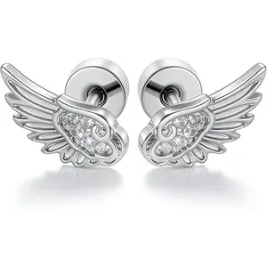 Angel wing earrings, women's flat cartilage earrings, stainless steel earrings, ear piercing jewelry