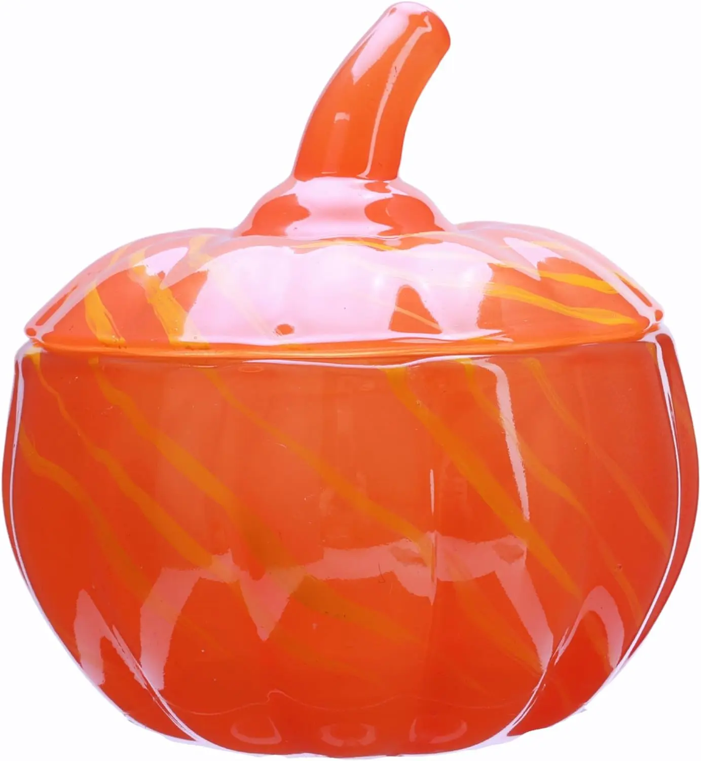 Transparent Small Orange Glass Pumpkin Jar with Lid - Kitchen Preserving Container, Halloween Decorative Candy Dish, Party Centerpiece