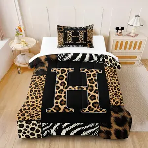 2/3Pcs Classic Leopard Print Letter Comforter Set (with Filling, No Pillow Core), Soft, Skin-Friendly, Warm and Comfortable, Versatile for Bedroom Bedding, Practical for Creating A Cozy Sleeping Space.