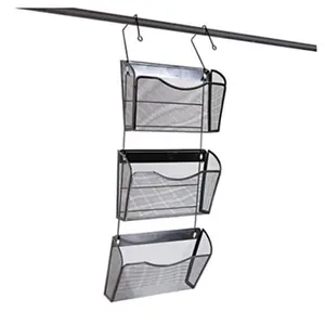 212 MAIN Contemporary Universal Mesh 3-Pack Wall Files with Hanger - Letter Size, Black, File Rack Organizer, Mesh Material, Hanging System, Multiple Pockets, Office & Home Office Stationery Storage Desk Accessory