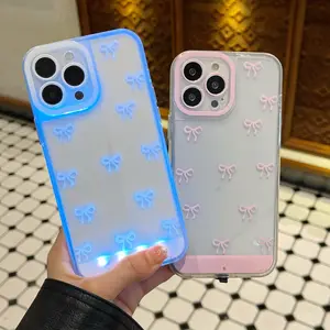 Vibrant LED Bowknot Cellphone Case, Compatible with iPhone 11/12/13/14/15/16/17 Pro/Pro Max/Plus, Stylish Protective Cover, Unique Design for Daily Use Accessories