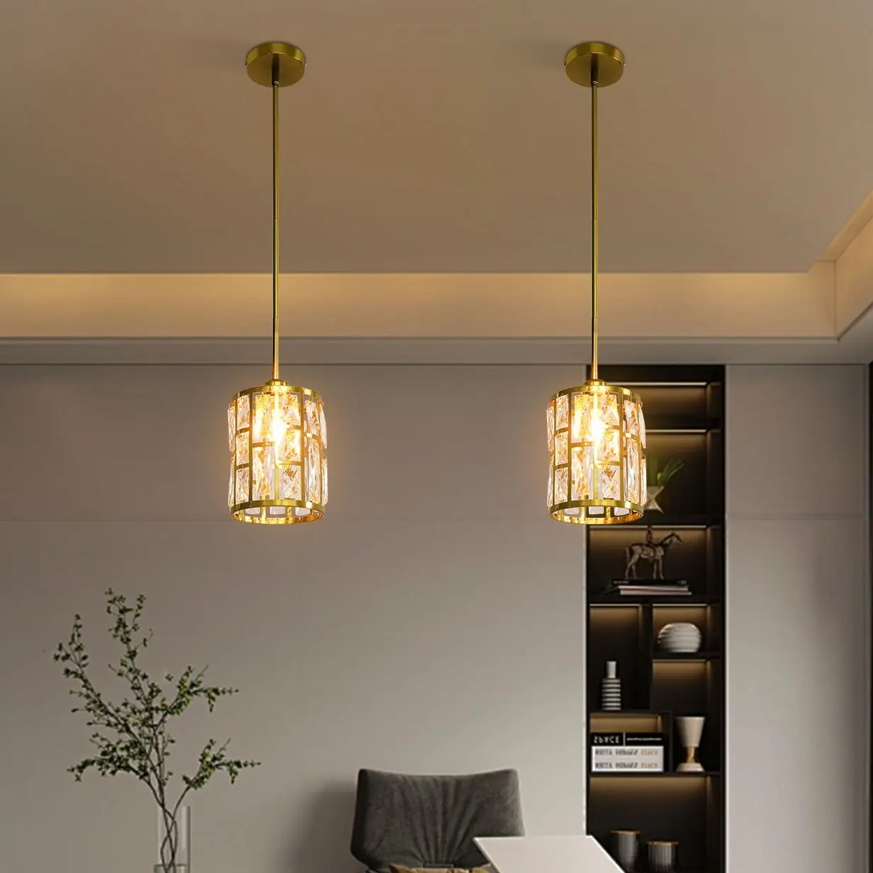 CNCEST 2-Pack 11-Inch Luxury Gold Metal Pendant Lights - 3-Level Suspension Rods, E26 Socket, Adjustable Brightness, Classic Aesthetic, 12cm Base Diameter, 15*20cm Lampshade, Rust-Resistant Decorative Lighting for Home Spaces (215.28ft²)