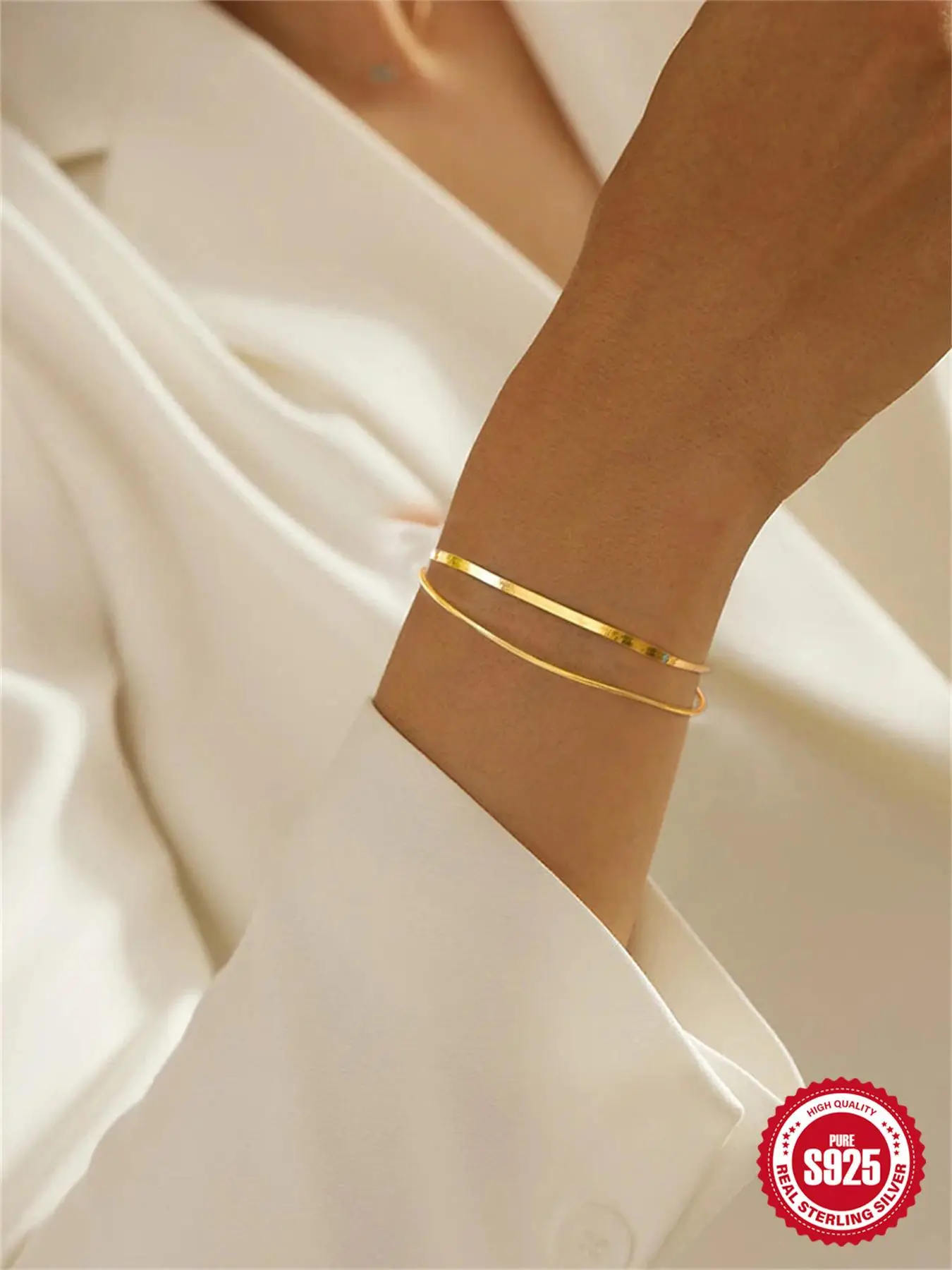 925 Sterling Silver Simple Double Layer Snake Bone Chain Bracelet, Trendy Adjustable Strap Bracelet, Trendy Exquisite Hand Jewelry for Women