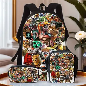 3-piece backpack set (Brainrot style), featuring a laptop compartment; a lightweight travel backpack with adjustable straps and patch/print details—combining low weight with high capacity.