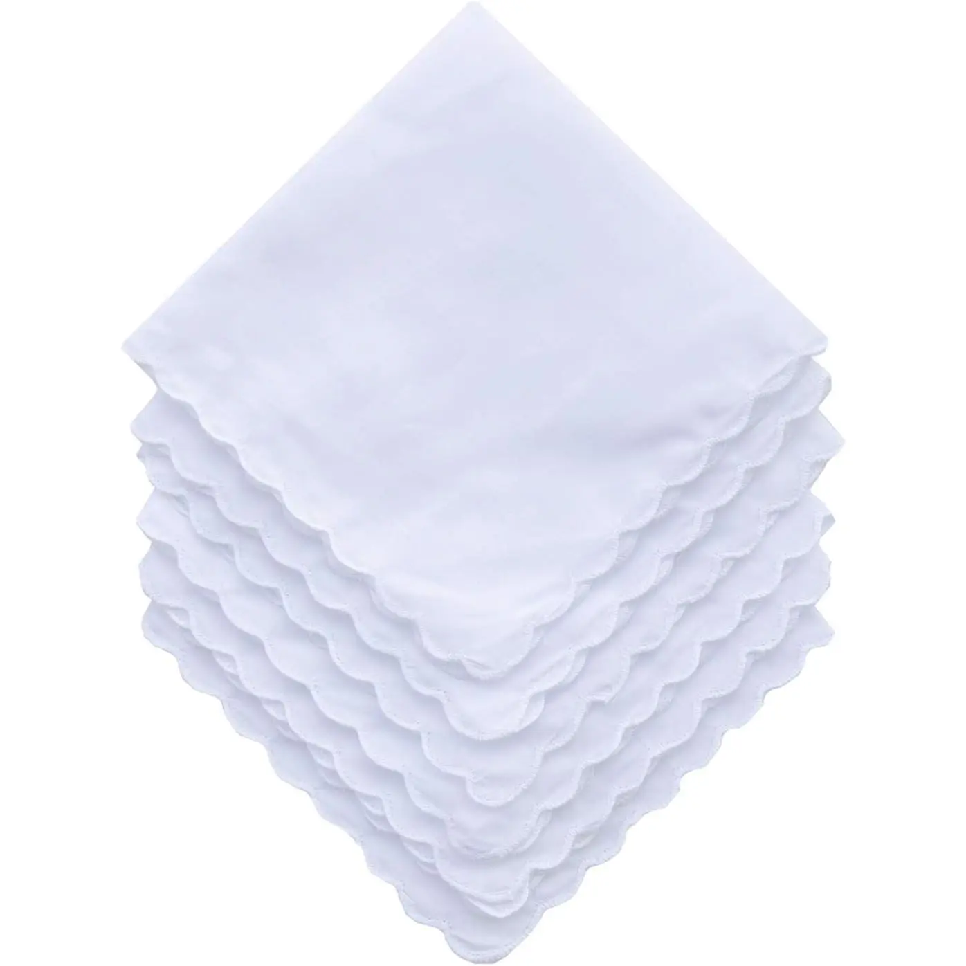 100% Cotton Handkerchiefs, Plain White Square Blanks with a Soft Scalloped Edge for DIY Craft Projects, Embroidery & Crochet