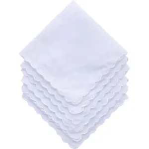 Plain White 100% Cotton Handkerchiefs with Scalloped Edge Hankies