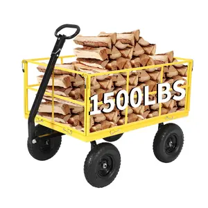 Garvee Heavy Duty 1500 Lbs Capacity Mesh Steel Garden Cart Folding Utility Wagon with Removable Sides and Wheels for Transporting Gardening Soil, Tools, and Plants