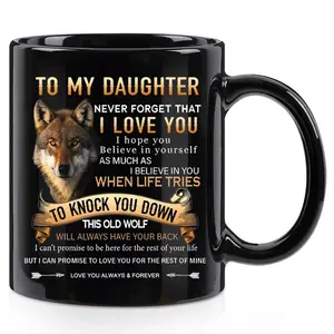 Wolf Pattern Coffee Mug, 11oz Funny Coffee Mug, Ceramic Mugs, Ceramic Coffee Cup, Gift To Daughter Son From Dad, Never Forget I Love You Mug, Perfect Birthday, Party, Holiday, Christmas Gift Idea, Reuse