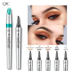 QIC 4-Tip Microblading Eyebrow Pen - Cosmetic Waterproof Brow Marker, Long-Lasting Smudge-Resistant for Hair Stroke Brows, All Skin Types Single Item