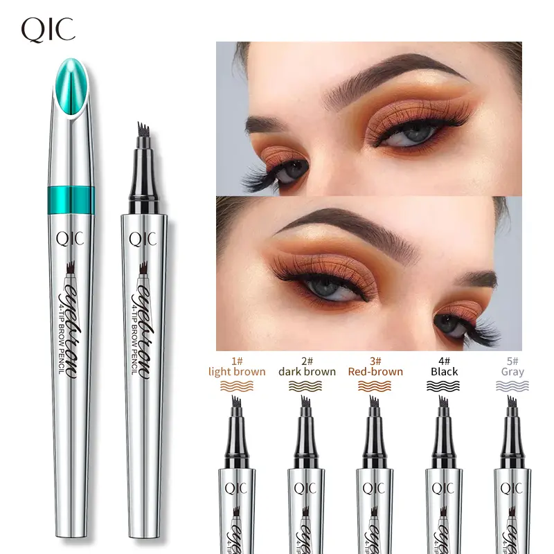 QIC 4-Tip Microblading Eyebrow Pen, Waterproof and Long-Lasting Brow Styling Marker for Hair-Like Strokes, All Skin Types, Eyebrow Makeup Products