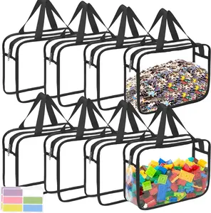 8 Packs Large Toy Storage Bags with Zipper and Labels, Clear PVC Waterproof Toy Organizers Bags for Board Games, Puzzles Pieces, Building Blocks, Handmade Accessories, Kid Books
