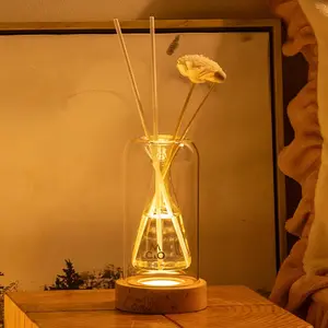 Empty  Glass Reed Diffuser Bottles with 5 count Reed Diffuser Sticks,Luminous Base,Decorative Flower Bud  Accessories Use for DIY Replacement Reed Diffuser Sets,Triangle