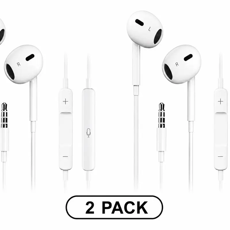 2 Pack MFi Certified Wired In-Ear Audio Earbuds - 3.5mm Plug, Built-in Microphone & Volume Control, Portable Electronic Workout Earphones Compatible with iPhone, iPad, iPod, PC, MP3/4, Android (White) Wired iPhone Earphone Headphones