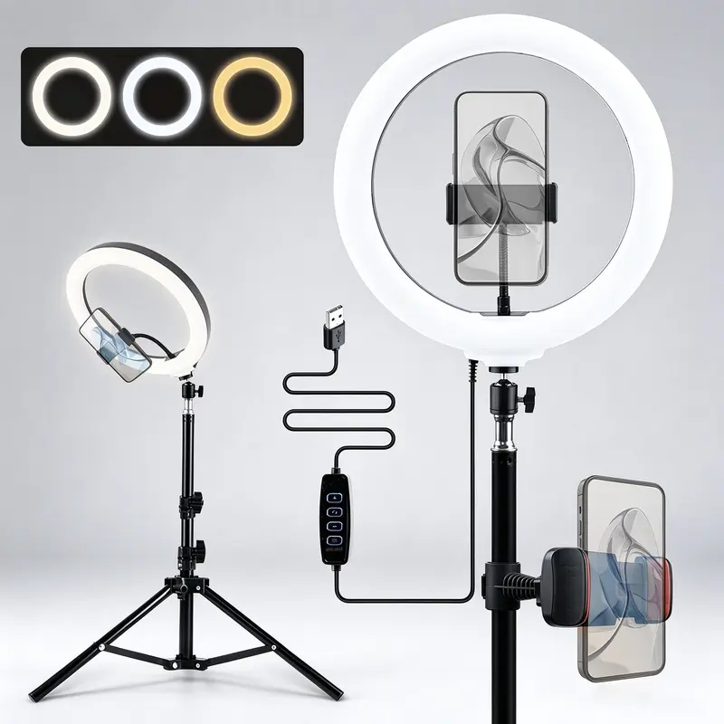 UEGOGO 10" Metal Frame Dimmable USB LED Ring Light Selfie Kit - 43" Extendable Adjustable Tripod Stand, Antislip Grip, 10-Level Dimming, 4-7" Phone Holder, Shadow-Free Shots, Mobile Circular Lighted LED Selfie Accessories (Phones & Electronics)