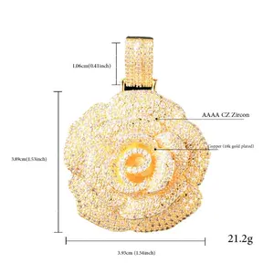 Hip-hop Popular Tide Brand Rose Pendant Tide Brand Full of Diamond Zircon Jewelry