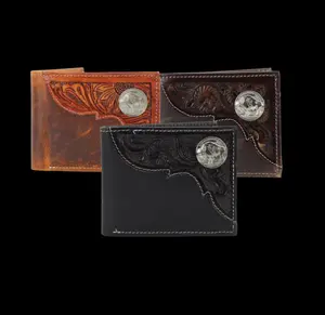 American Genuine Tooled Leather Bifold Floral Wallet for Men Women - Tooled Western Wallet - Handmade Long Leather Wallets Cowboy Wallet - Gift Idea - Oil Pull Up Wallet with Gift Box - RFID Protection