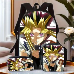 Back to School Season 3pcs Super Burning Animation Style Backpack Set Featuring Adjustable Shoulder Straps, Polyester Lining, Zip Closure, Hand Wash, Suitable for Ages 14 And Up - Includes Applique And Print Details for Travel