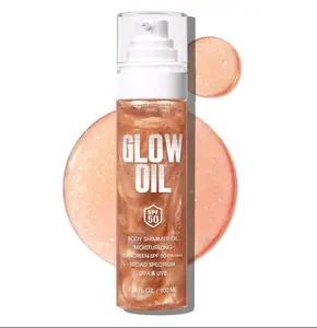 Body Glow Oil, Broad Spectrum SPF 50, Glitter Shimmer Sunscreen Body Oil Lotion with Sequin Mica, Lightweight Non-Sticky Moisturizer with Coconut, Skin Illuminator Glowing Results (02# Rose Gold)