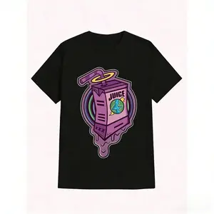 Juice  Inspired Casual Print Cotton Tee Round Neck Comfy Versatile Black White